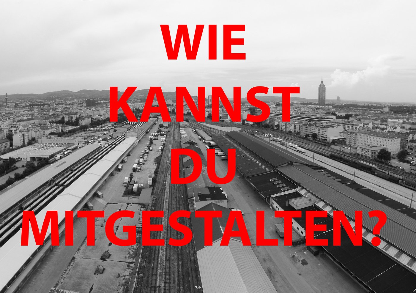 2 Stadtansicht mit Schriftzug "Wiekannst du mitgestalten?"